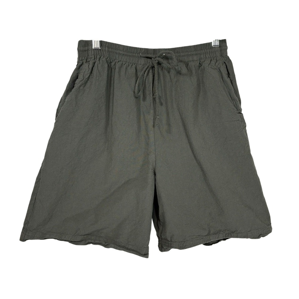 Olive Green 100% Cotton Drawstring Shorts S Casual Relaxed Fit Summer Minimalist